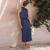 imageIDOPIP Women Elegant Satin Dress Sleeveless Halter Prom Party Gown Cocktail Bridesmaid Wedding Guest Outfit Formal Maxi DressNavy Blue