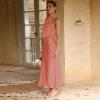 imageIDOPIP Women Elegant Satin Dress Sleeveless Halter Prom Party Gown Cocktail Bridesmaid Wedding Guest Outfit Formal Maxi DressOrange Pink