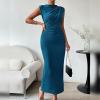 imageIDOPIP Women Formal Mock Neck Ruched Bodycon Dress Elegant Sleeveless Maxi Dress Prom Cocktail Party Wedding Guest OutfitBlue