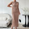 imageIDOPIP Women Formal Mock Neck Ruched Bodycon Dress Elegant Sleeveless Maxi Dress Prom Cocktail Party Wedding Guest OutfitKhaki