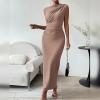 imageIDOPIP Women Formal Mock Neck Ruched Bodycon Dress Elegant Sleeveless Maxi Dress Prom Cocktail Party Wedding Guest OutfitKhaki