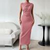 imageIDOPIP Women Formal Mock Neck Ruched Bodycon Dress Elegant Sleeveless Maxi Dress Prom Cocktail Party Wedding Guest OutfitPink