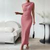 imageIDOPIP Women Formal Mock Neck Ruched Bodycon Dress Elegant Sleeveless Maxi Dress Prom Cocktail Party Wedding Guest OutfitPink