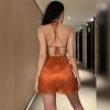 imageIDOPIP Women Halter Tassel Fringe Romper Dressy Sexy Backless Music Festival Club Party Jumpsuit Sleeveless Tie Back PlaysuitBrown