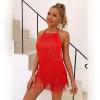 imageIDOPIP Women Halter Tassel Fringe Romper Dressy Sexy Backless Music Festival Club Party Jumpsuit Sleeveless Tie Back PlaysuitRed