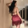 imageIDOPIP Women Halter Tassel Fringe Romper Dressy Sexy Backless Music Festival Club Party Jumpsuit Sleeveless Tie Back PlaysuitWine Red