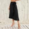 imageIDOPIP Women Irregular HighLow Hem Wrap Skirt Elegant High Waist Tie Side Midi Skirt Casual Summer Beach Ruffle Aline SkirtBlack