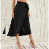 imageIDOPIP Women Irregular HighLow Hem Wrap Skirt Elegant High Waist Tie Side Midi Skirt Casual Summer Beach Ruffle Aline SkirtBlack