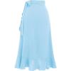 imageIDOPIP Women Irregular HighLow Hem Wrap Skirt Elegant High Waist Tie Side Midi Skirt Casual Summer Beach Ruffle Aline SkirtBlue
