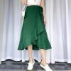 imageIDOPIP Women Irregular HighLow Hem Wrap Skirt Elegant High Waist Tie Side Midi Skirt Casual Summer Beach Ruffle Aline SkirtGreen