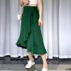 imageIDOPIP Women Irregular HighLow Hem Wrap Skirt Elegant High Waist Tie Side Midi Skirt Casual Summer Beach Ruffle Aline SkirtGreen