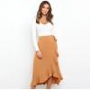 imageIDOPIP Women Irregular HighLow Hem Wrap Skirt Elegant High Waist Tie Side Midi Skirt Casual Summer Beach Ruffle Aline SkirtKhaki