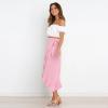 imageIDOPIP Women Irregular HighLow Hem Wrap Skirt Elegant High Waist Tie Side Midi Skirt Casual Summer Beach Ruffle Aline SkirtPink