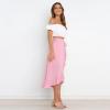 imageIDOPIP Women Irregular HighLow Hem Wrap Skirt Elegant High Waist Tie Side Midi Skirt Casual Summer Beach Ruffle Aline SkirtPink