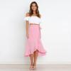 imageIDOPIP Women Irregular HighLow Hem Wrap Skirt Elegant High Waist Tie Side Midi Skirt Casual Summer Beach Ruffle Aline SkirtPink