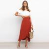 imageIDOPIP Women Irregular HighLow Hem Wrap Skirt Elegant High Waist Tie Side Midi Skirt Casual Summer Beach Ruffle Aline SkirtRed
