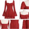 imageIDOPIP Women Long Bell Sleeve Corset Mini Dress Floral Lace Tie Front Ruffle Dress Empire Waist Club Cocktail Party DressRed