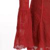 imageIDOPIP Women Long Bell Sleeve Corset Mini Dress Floral Lace Tie Front Ruffle Dress Empire Waist Club Cocktail Party DressRed