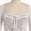 imageIDOPIP Women Long Bell Sleeve Corset Mini Dress Floral Lace Tie Front Ruffle Dress Empire Waist Club Cocktail Party DressWhite