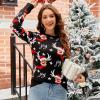 imageIDOPIP Women Long Sleeve Christmas Pullover Sweater 2024 Top Crewneck Winter Casual Xmas Knitted Top Reindeer SweatshirtsBlack