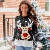imageIDOPIP Women Long Sleeve Christmas Pullover Sweater 2024 Top Crewneck Winter Casual Xmas Knitted Top Reindeer SweatshirtsBlackreindeer