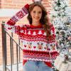imageIDOPIP Women Long Sleeve Christmas Pullover Sweater 2024 Top Crewneck Winter Casual Xmas Knitted Top Reindeer SweatshirtsRed