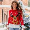 imageIDOPIP Women Long Sleeve Christmas Pullover Sweater 2024 Top Crewneck Winter Casual Xmas Knitted Top Reindeer SweatshirtsRedreindeer