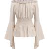 imageIDOPIP Women Renaissance Costume Halloween Pirate Dress Medieval Smoked Offshoulder Top Striped Skirt Bandana Corset OutfitApricot