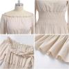imageIDOPIP Women Renaissance Costume Halloween Pirate Dress Medieval Smoked Offshoulder Top Striped Skirt Bandana Corset OutfitApricot