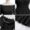 imageIDOPIP Women Renaissance Costume Halloween Pirate Dress Medieval Smoked Offshoulder Top Striped Skirt Bandana Corset OutfitBlack