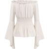 imageIDOPIP Women Renaissance Costume Halloween Pirate Dress Medieval Smoked Offshoulder Top Striped Skirt Bandana Corset OutfitWhite