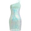 imageIDOPIP Women Sexy One Shoulder Sparkle Sequin Bodycon Dress Glitter Cocktail Party Mini Dress Elegant Fitted Homecoming DressGreen