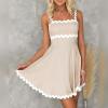 imageIDOPIP Women Summer Boho Mini Dress Smocked Empire Waist Rickrack Trim Flowy Sundress Spaghetti Straps ALine Swing DressApricot