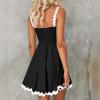 imageIDOPIP Women Summer Boho Mini Dress Smocked Empire Waist Rickrack Trim Flowy Sundress Spaghetti Straps ALine Swing DressBlack