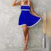 imageIDOPIP Women Summer Boho Mini Dress Smocked Empire Waist Rickrack Trim Flowy Sundress Spaghetti Straps ALine Swing DressBlue