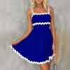 imageIDOPIP Women Summer Boho Mini Dress Smocked Empire Waist Rickrack Trim Flowy Sundress Spaghetti Straps ALine Swing DressBlue