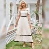 imageIDOPIP Women Summer Casual Maxi Dress Rickrack Trim Puff Sleeve Dress Vacation Outfit Smocked Wedding Guest Elegant SundressApricot