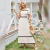 imageIDOPIP Women Summer Casual Maxi Dress Rickrack Trim Puff Sleeve Dress Vacation Outfit Smocked Wedding Guest Elegant SundressApricot
