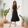 imageIDOPIP Women Summer Casual Pleated Midi Dress 2024 Tie Neck Swiss Dot Swing Dress Formal Shirred Waist Wedding Guest DressBlack