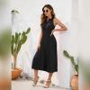 imageIDOPIP Women Summer Casual Pleated Midi Dress 2024 Tie Neck Swiss Dot Swing Dress Formal Shirred Waist Wedding Guest DressBlack