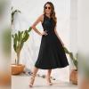 imageIDOPIP Women Summer Casual Pleated Midi Dress 2024 Tie Neck Swiss Dot Swing Dress Formal Shirred Waist Wedding Guest DressBlack