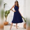 imageIDOPIP Women Summer Casual Pleated Midi Dress 2024 Tie Neck Swiss Dot Swing Dress Formal Shirred Waist Wedding Guest DressBlue