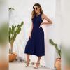 imageIDOPIP Women Summer Casual Pleated Midi Dress 2024 Tie Neck Swiss Dot Swing Dress Formal Shirred Waist Wedding Guest DressBlue