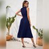 imageIDOPIP Women Summer Casual Pleated Midi Dress 2024 Tie Neck Swiss Dot Swing Dress Formal Shirred Waist Wedding Guest DressBlue