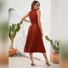 imageIDOPIP Women Summer Casual Pleated Midi Dress 2024 Tie Neck Swiss Dot Swing Dress Formal Shirred Waist Wedding Guest DressBrick Red