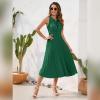 imageIDOPIP Women Summer Casual Pleated Midi Dress 2024 Tie Neck Swiss Dot Swing Dress Formal Shirred Waist Wedding Guest DressGreen