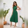 imageIDOPIP Women Summer Casual Pleated Midi Dress 2024 Tie Neck Swiss Dot Swing Dress Formal Shirred Waist Wedding Guest DressGreen