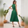 imageIDOPIP Women Summer Casual Pleated Midi Dress 2024 Tie Neck Swiss Dot Swing Dress Formal Shirred Waist Wedding Guest DressGreen