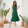 imageIDOPIP Women Summer Casual Pleated Midi Dress 2024 Tie Neck Swiss Dot Swing Dress Formal Shirred Waist Wedding Guest DressGreen