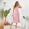 imageIDOPIP Women Summer Casual Pleated Midi Dress 2024 Tie Neck Swiss Dot Swing Dress Formal Shirred Waist Wedding Guest DressPink